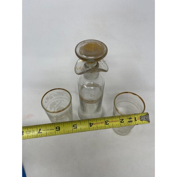 Antique 1800s Hawkes Etched Decanter & Two Glasses Dresser/Apothecary/Bottle 7” - Picture 16 of 16